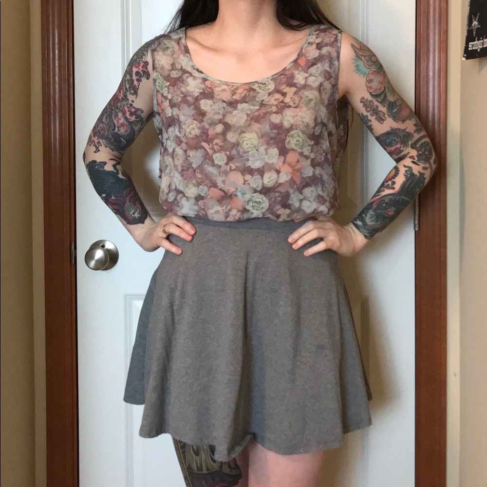 Flower Floral chiffon pastel sheer Loose fit Tank